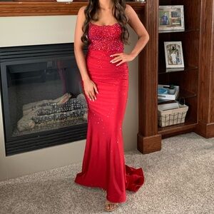 Glam Red Sparkly Prom Dress Size 2